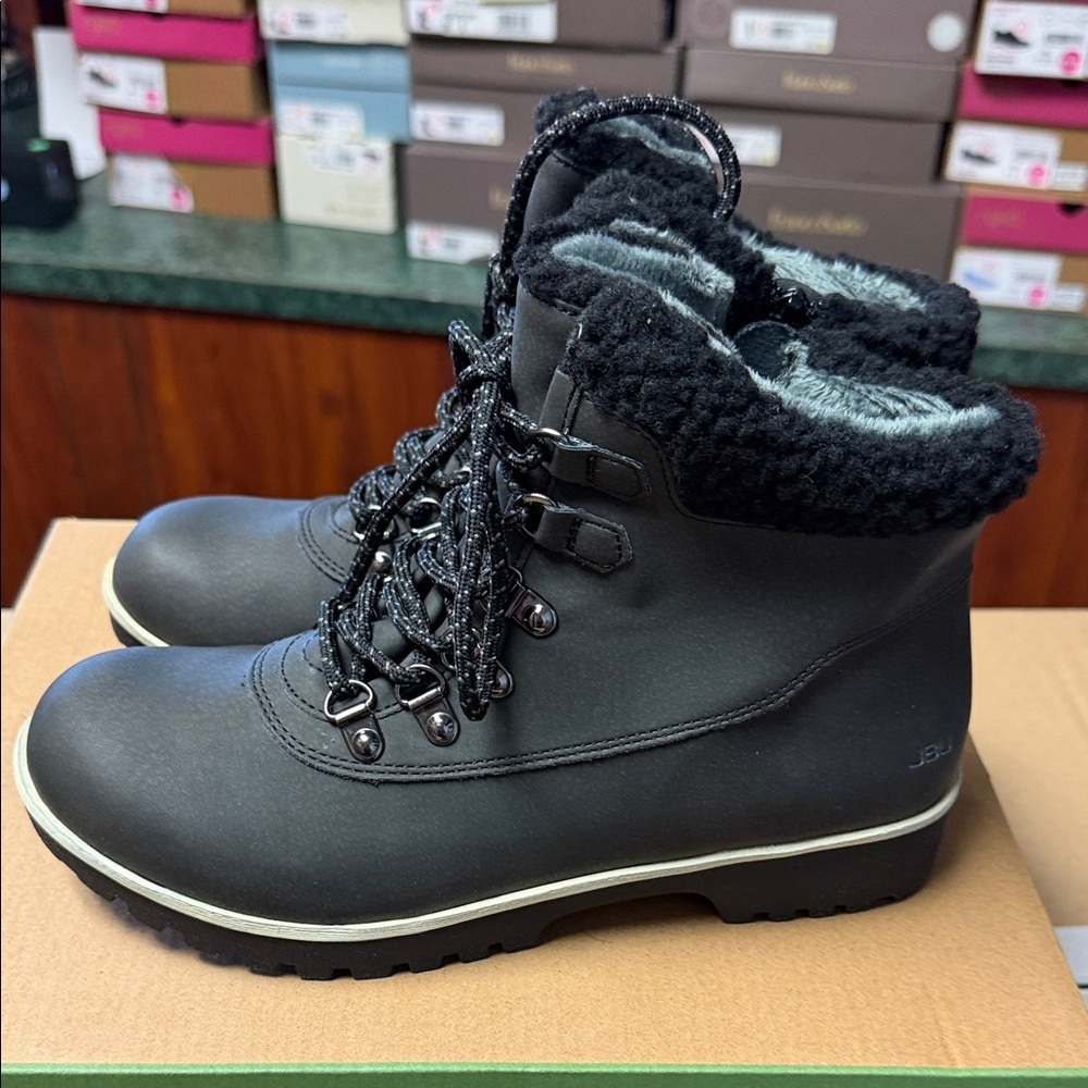 JBU Black Winter Rain Boots with Faux Fur Collar - Picture 3 of 4